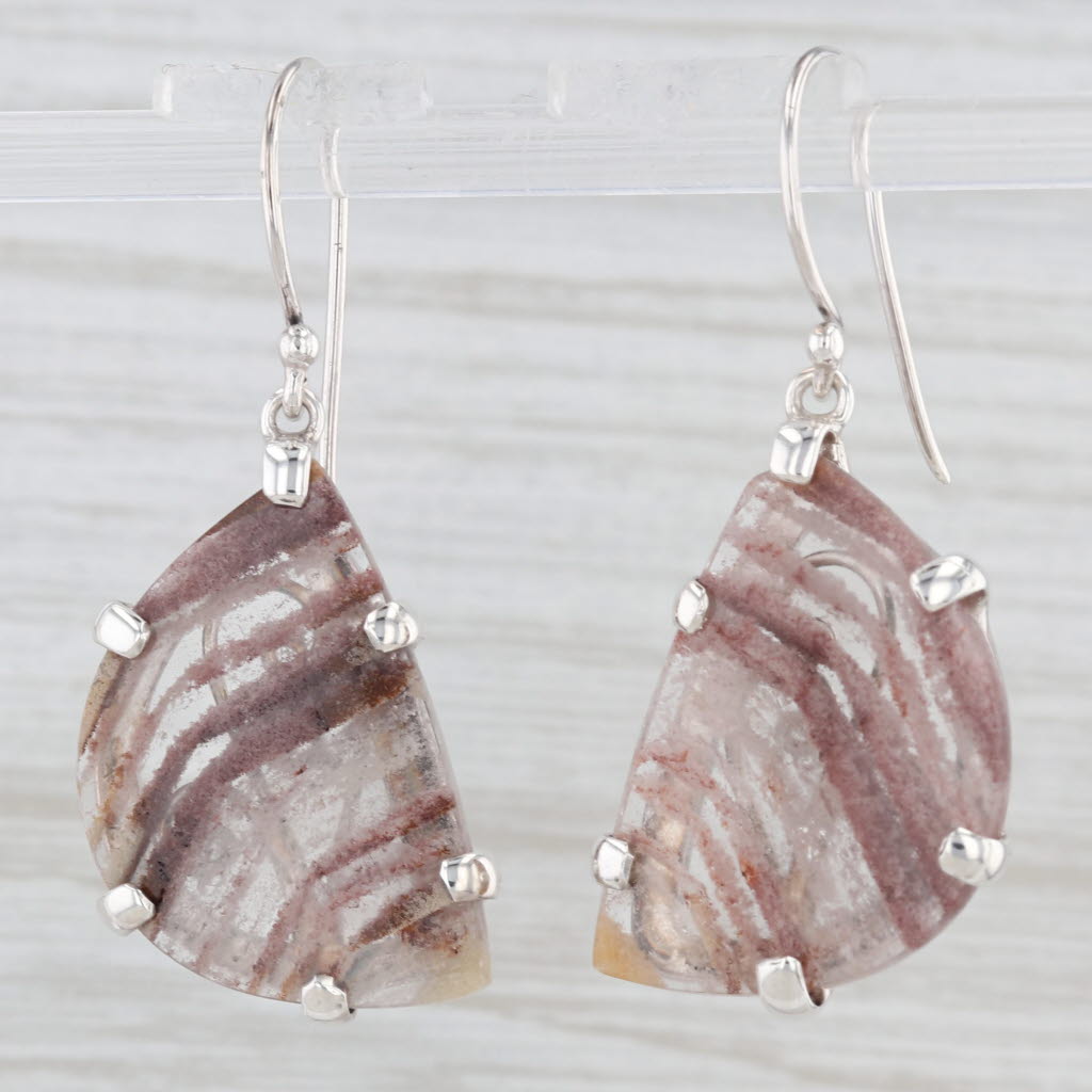 Light Gray Marbled Quartz Dangle Earrings Sterling Silver Hook Post Drops Starborn