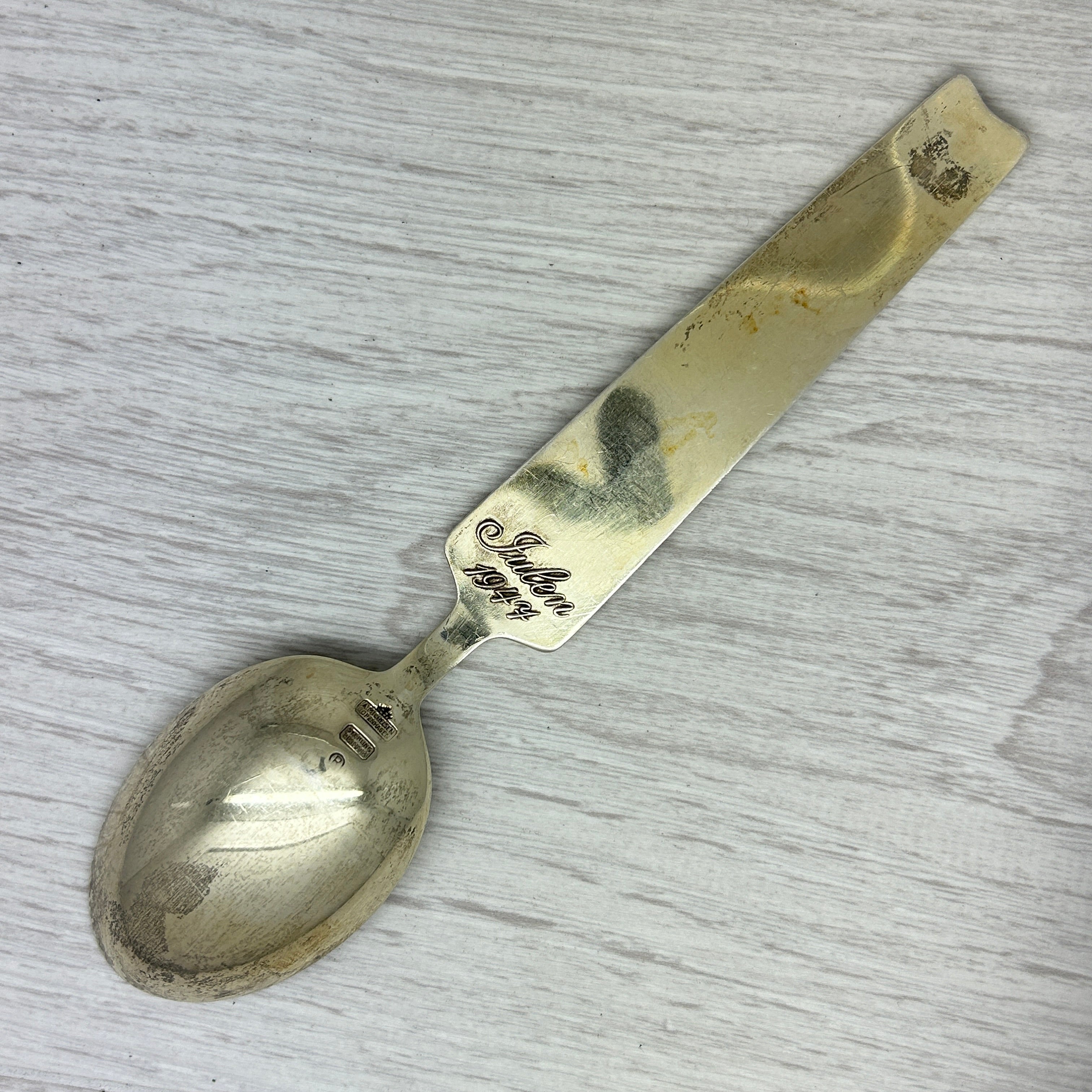 Gray Vintage 1947 Anton Michelsen Sterling Silver & Enamel Christmas Spoon Denmark