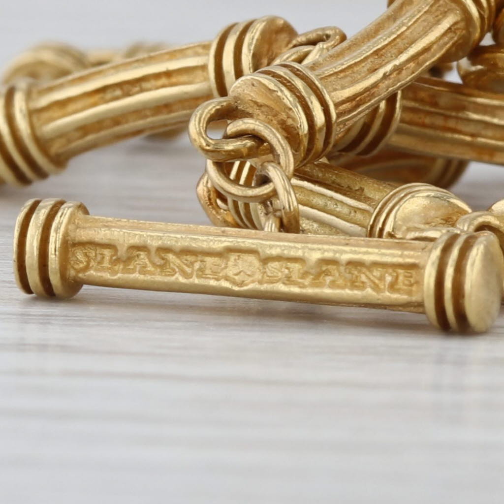 Slane & Slane Bar Link Necklace 18k Yellow Gold 14.5" 4mm Ring Toggle Clasp