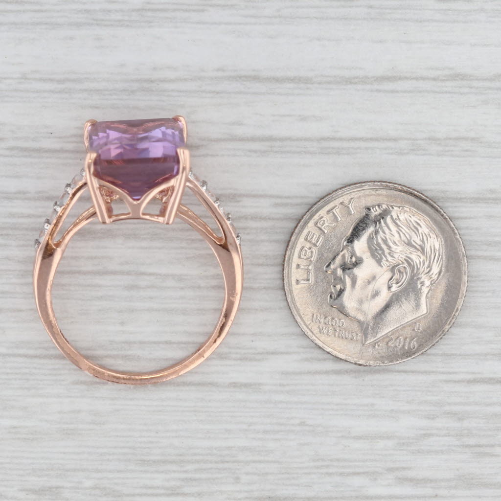 4.66ctw Purple Yellow Ametrine Zircon Cathedral Band Ring 10k Rose Gold Size 6