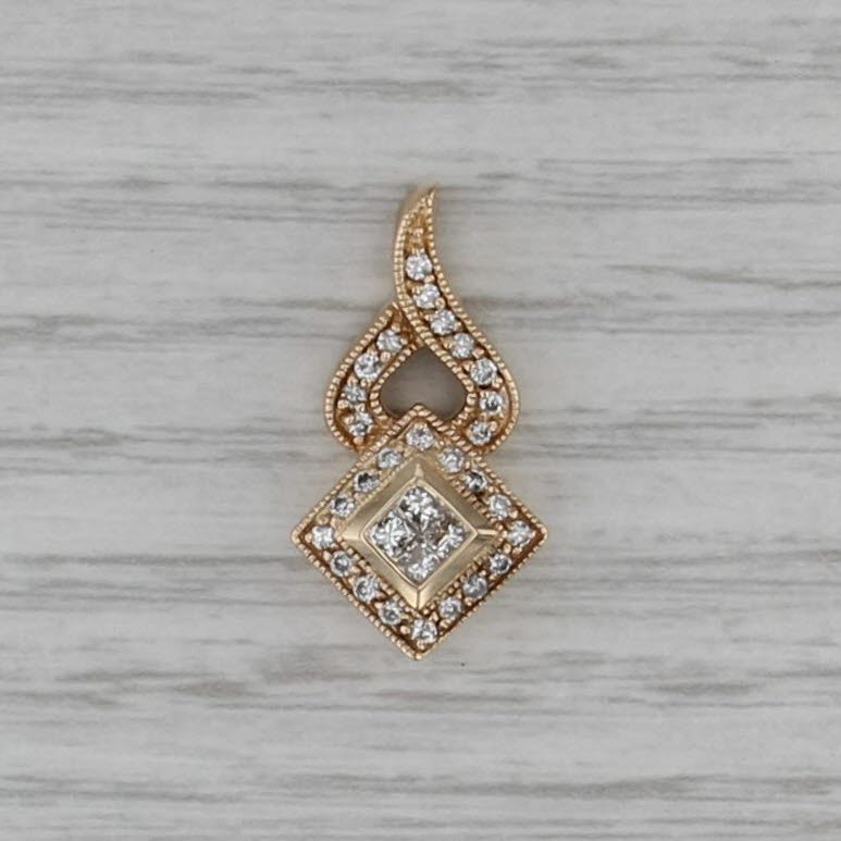 0.38ctw Diamond Halo Pendant 14k Yellow Gold Floating Drop