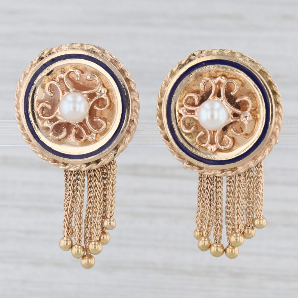 Light Gray Antique Cultured Pearl Circle Earrings 10k Yellow Gold Screw Back Non Pierced