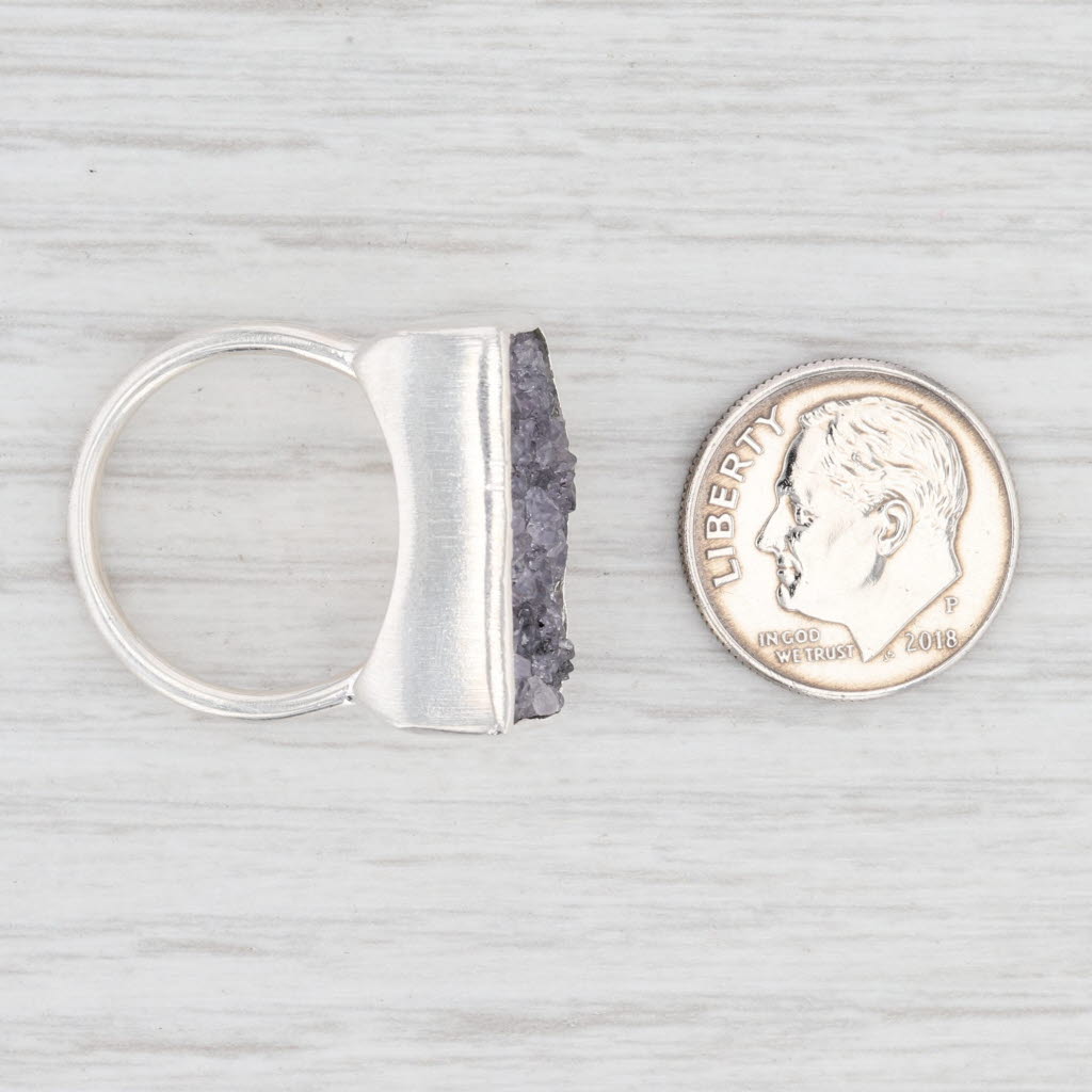 New Nina Wynn Amethyst Druzy Statement Ring Sterling Silver Size 7