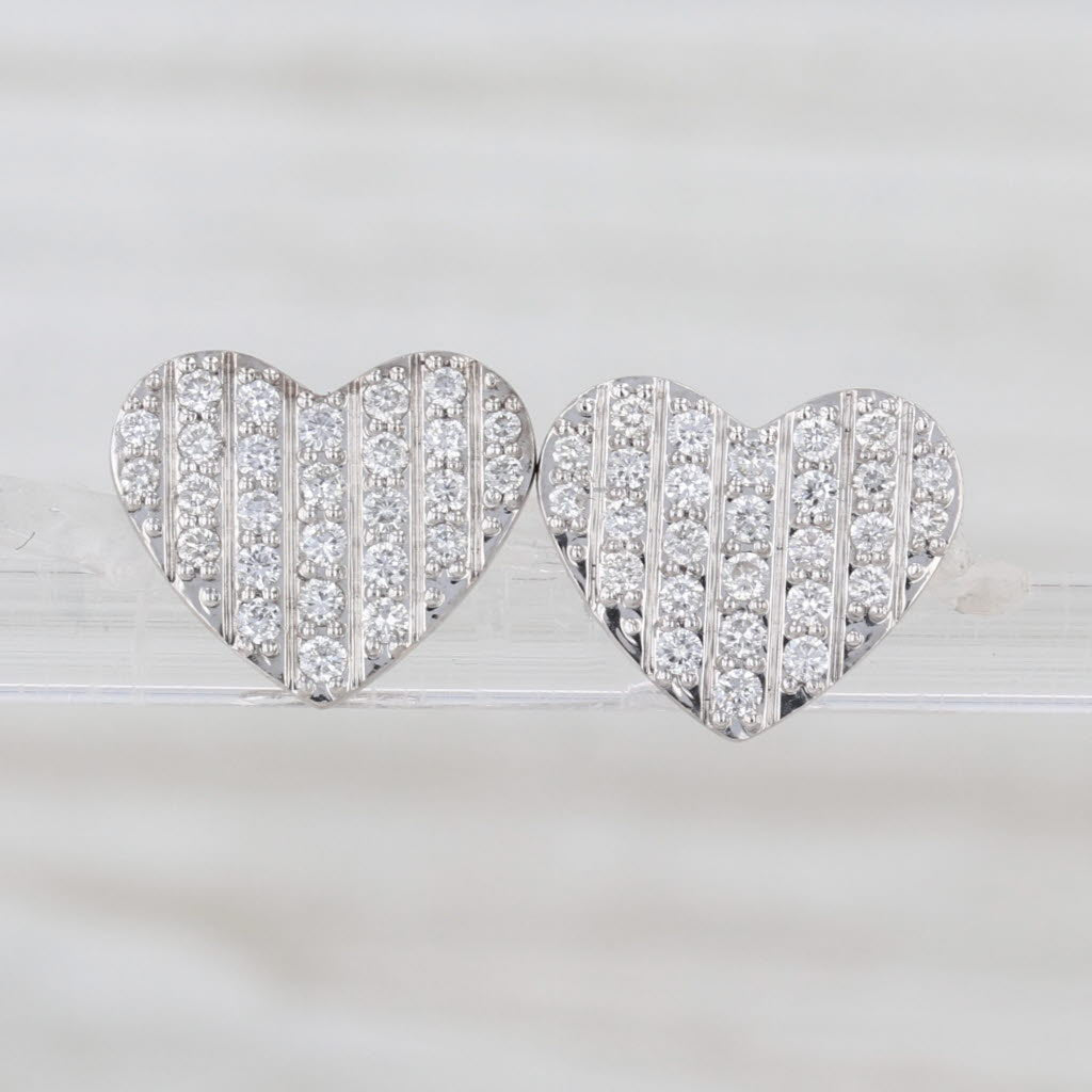 0.30ctw Diamond Pave Heart Stud Earrings 14k White Gold Studs