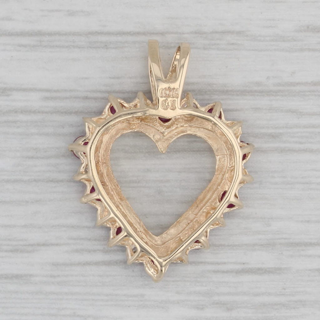 Gray 0.40ctw Ruby Open Heart Pendant 10k Yellow Gold Diamond Accents