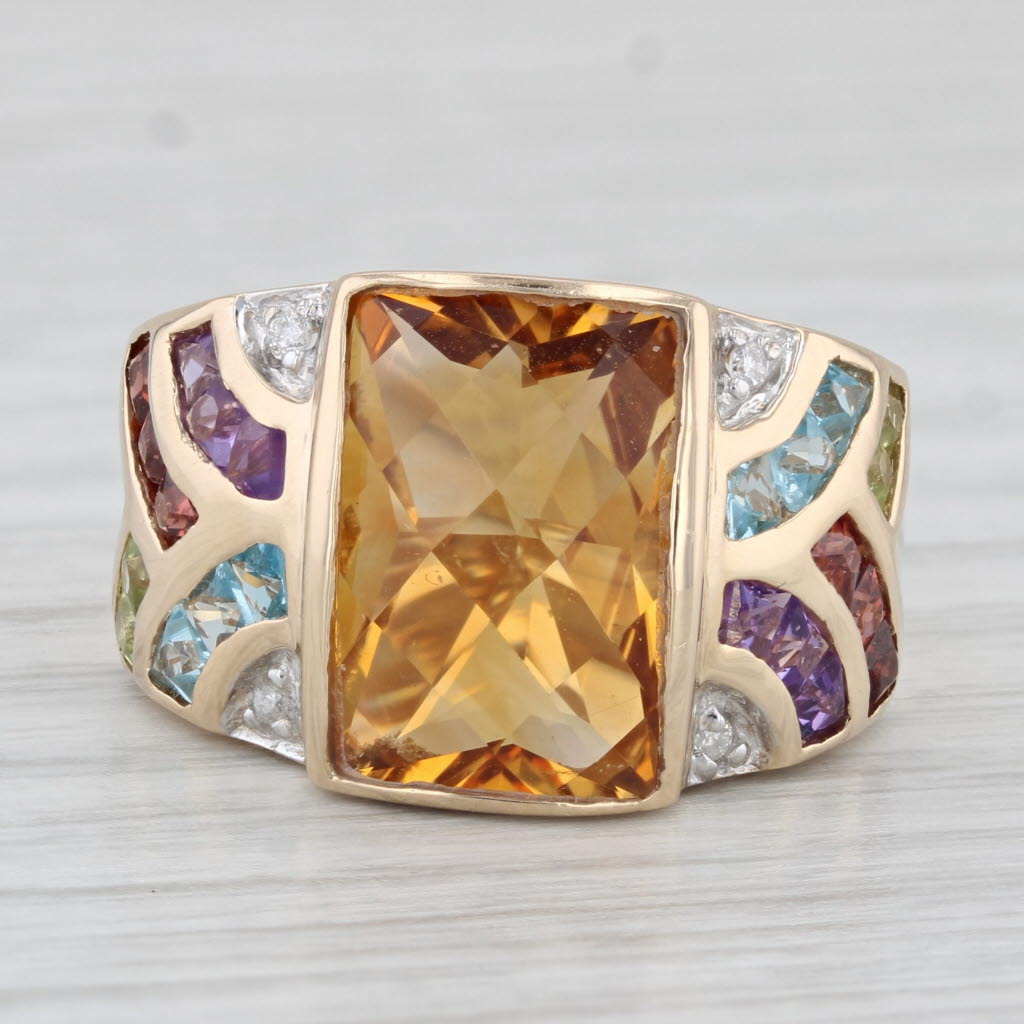 Light Gray Citrine Cocktail Ring 14k Gold Diamond Topaz Amethyst Garnet Peridot Size 6.25