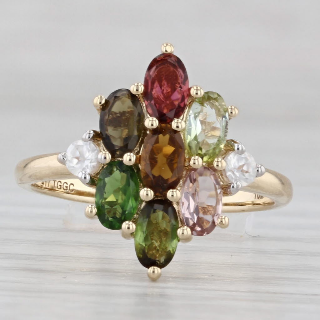 Light Gray 2.06ctw Multicolor Tourmaline Zircon Cluster Ring 10k Yellow Gold Size 7