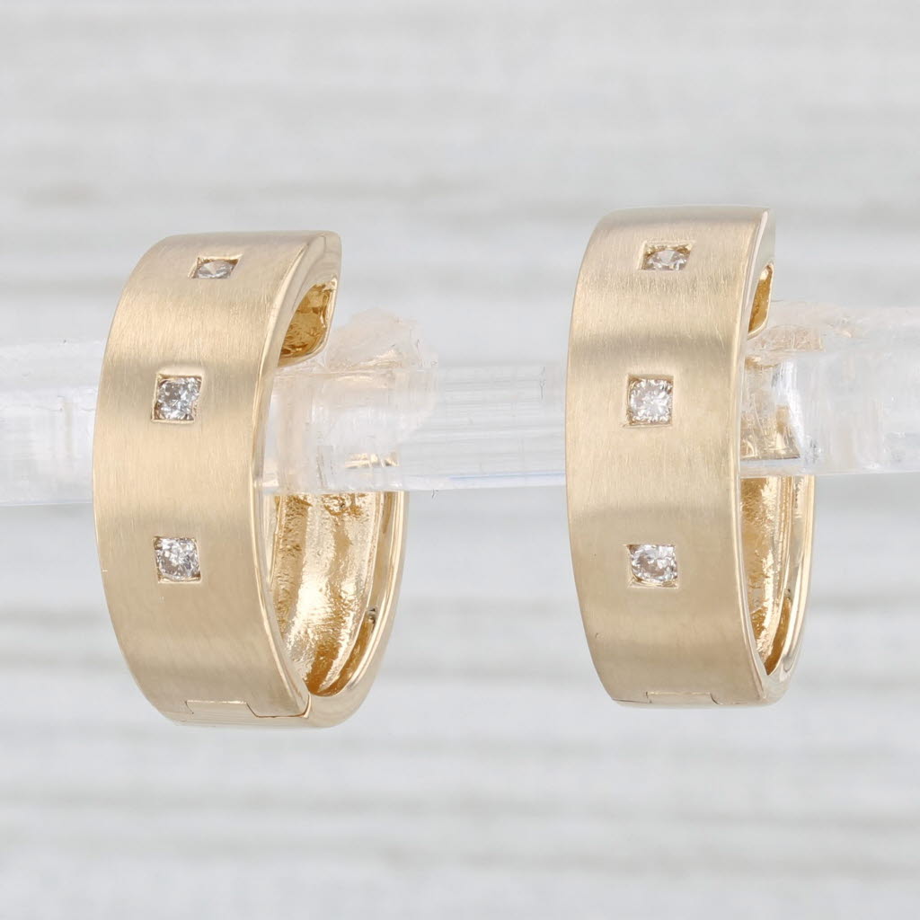 Light Gray 0.12ctw Diamond Accented Hoop Huggie Earrings 14k Yellow Gold Hinged Snap Top