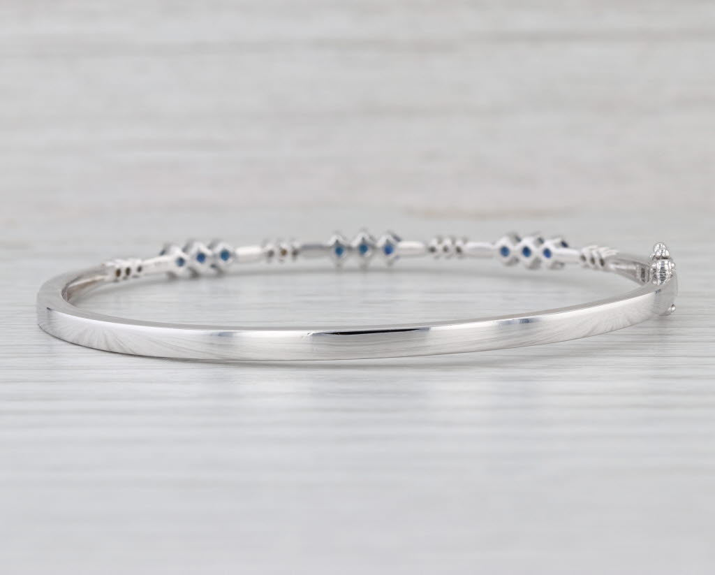 1.27ctw Blue Sapphire Diamond Bangle Bracelet 14k White Gold 7"