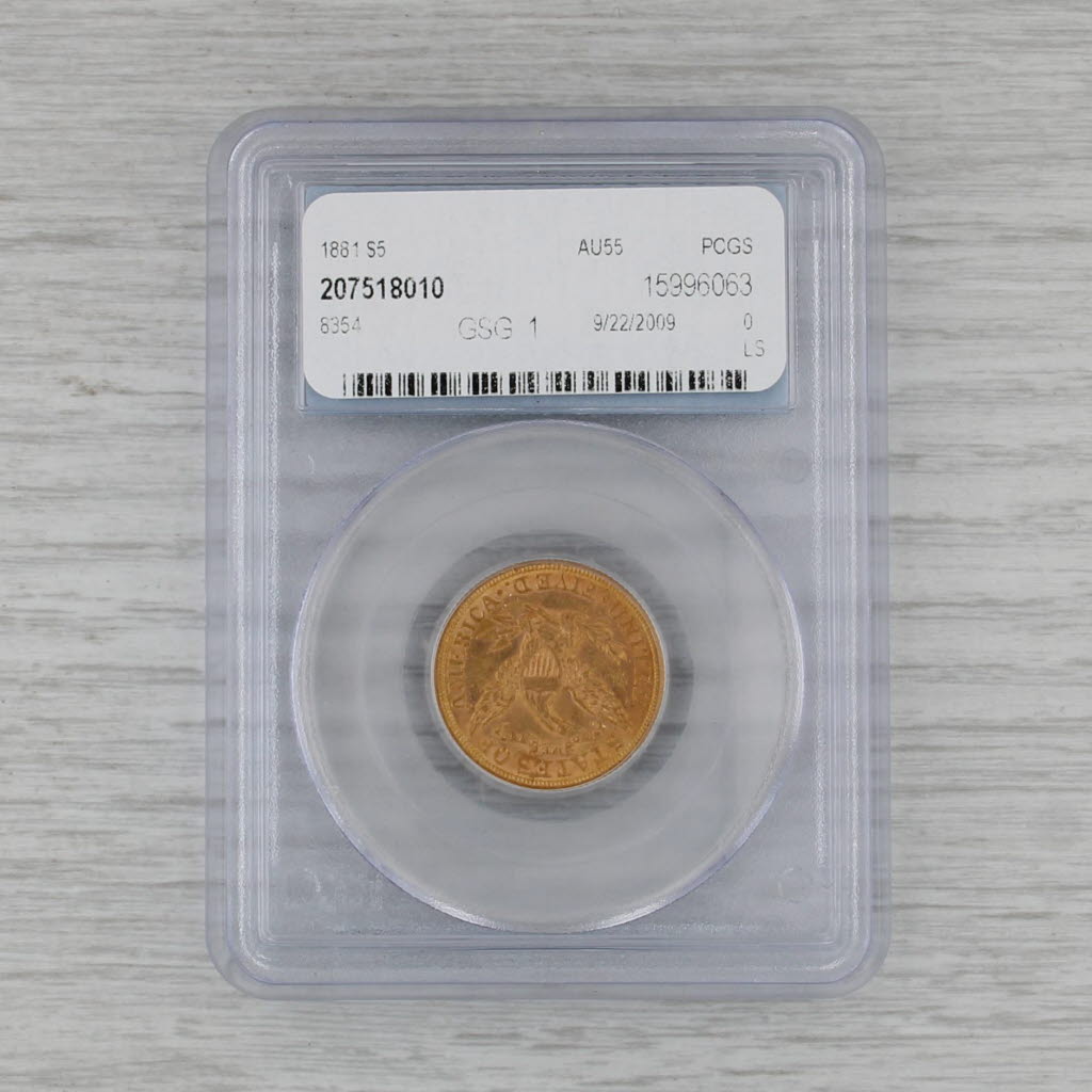 1881 Liberty Fine Gold Coin US $5 Eagle AU55 PCGS Certificate Case