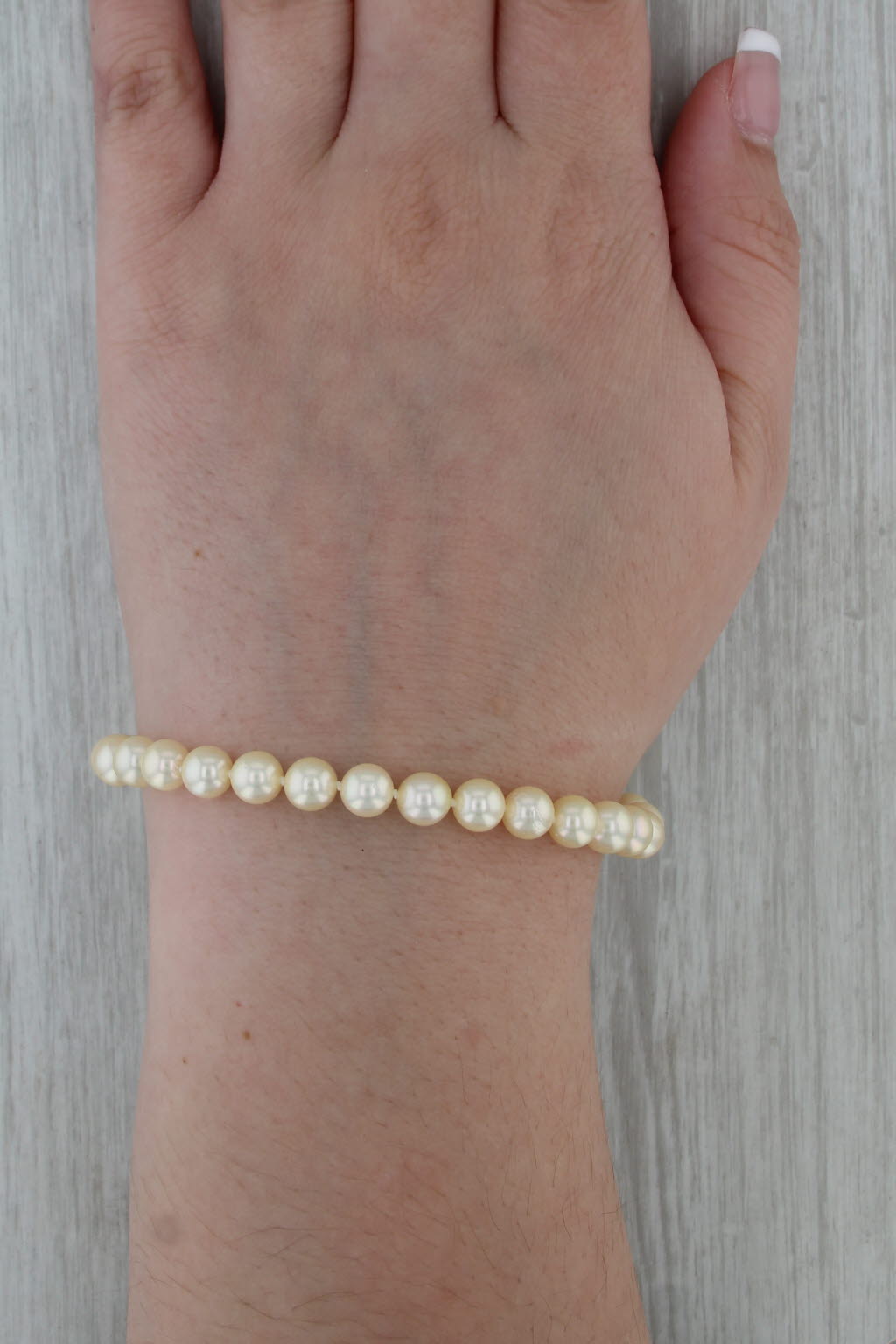 Vintage Cultured Pearl Single Beaded Strand Bracelet 14k Gold Clasp 7.5"