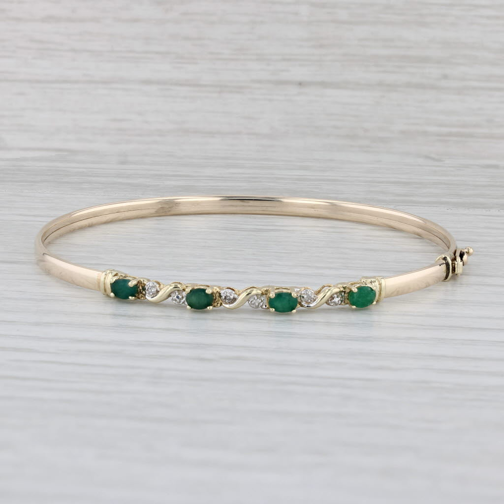 Light Gray 0.64ctw Emerald Bangle Bracelet 10k Yellow Gold 6.75"