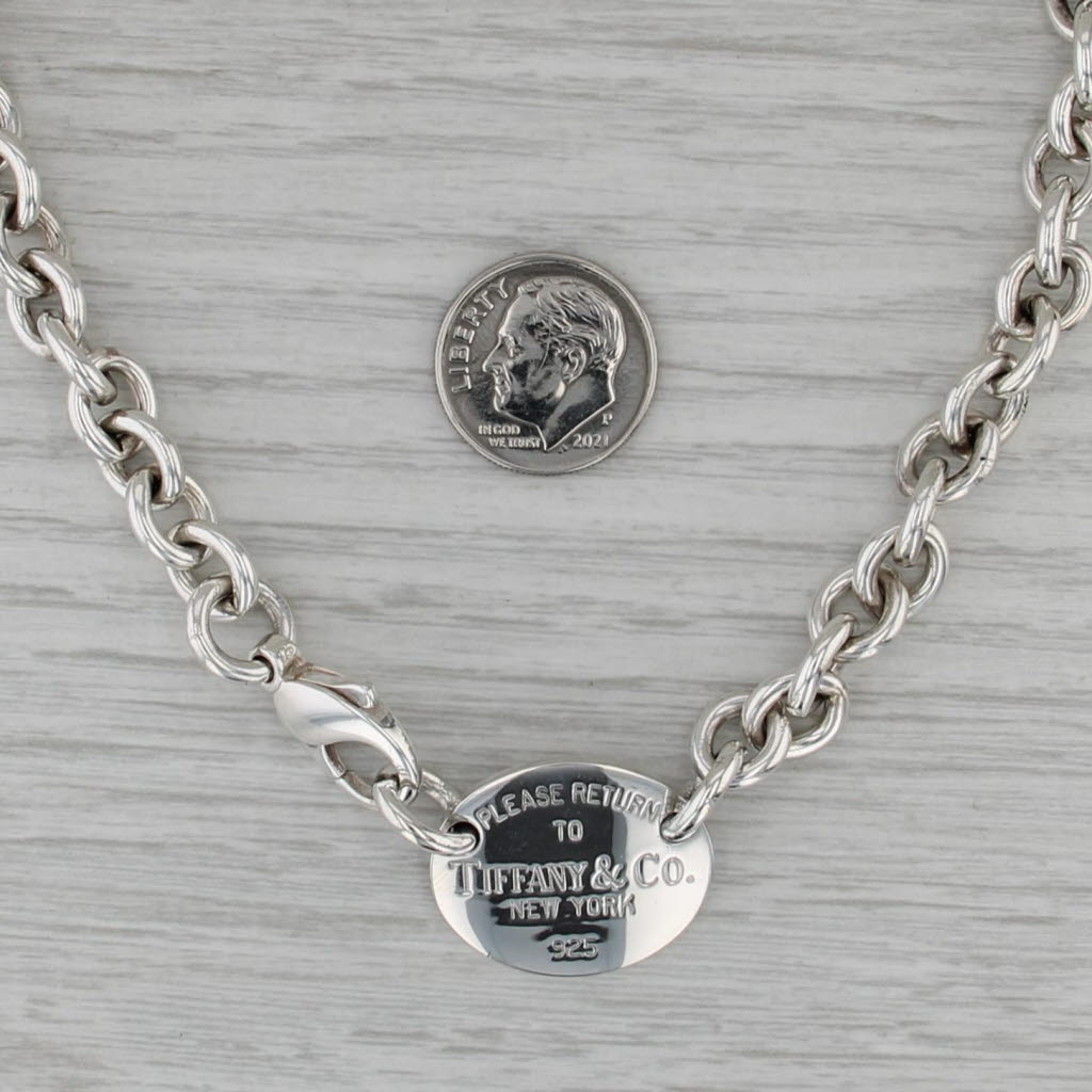 Tiffany Return ID Tag Pendant Necklace Sterling Silver Cable Chain Engravable
