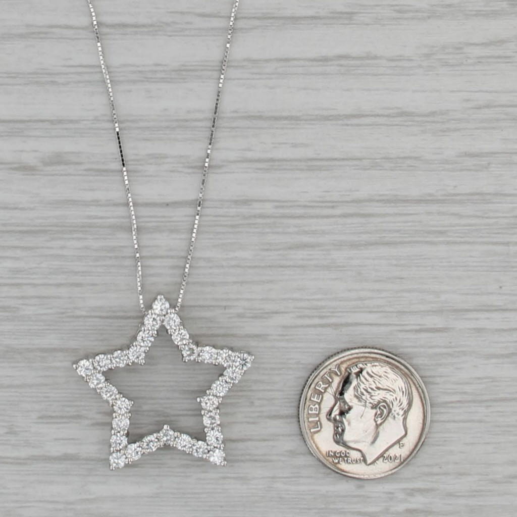 Moissanite Star Pendant Necklace 14k White Gold 18" Box Chain