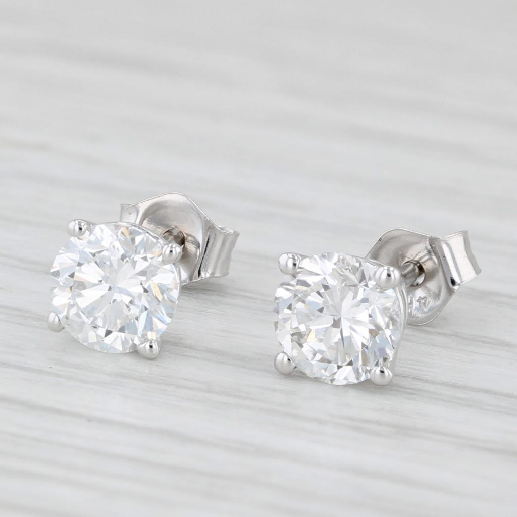 Light Gray 1ctw Lab Created Diamond Stud Earrings 14k White Gold Round Solitaires