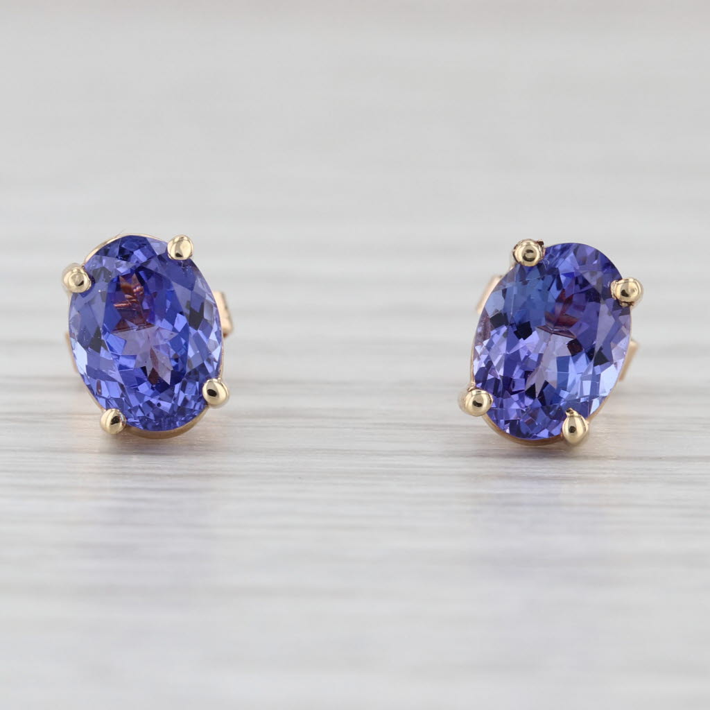 2.35tw Tanzanite Stud Earrings 14k Yellow Gold Oval Solitaire Studs