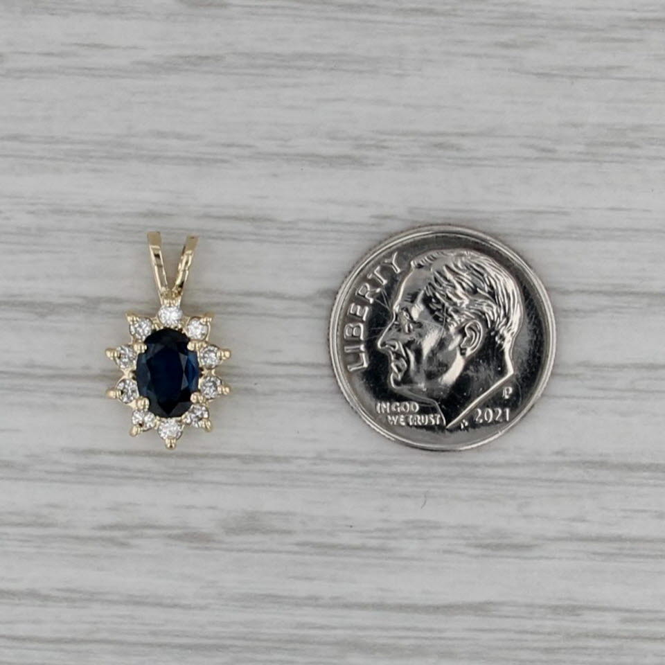 0.87ctw Oval Blue Sapphire Diamond Halo Pendant 14k Yellow Gold Small Drop