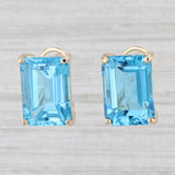 Light Gray 20.50ctw Blue Topaz Drop Earrings 14k Gold Emerald Cut Solitaires Omega Backs
