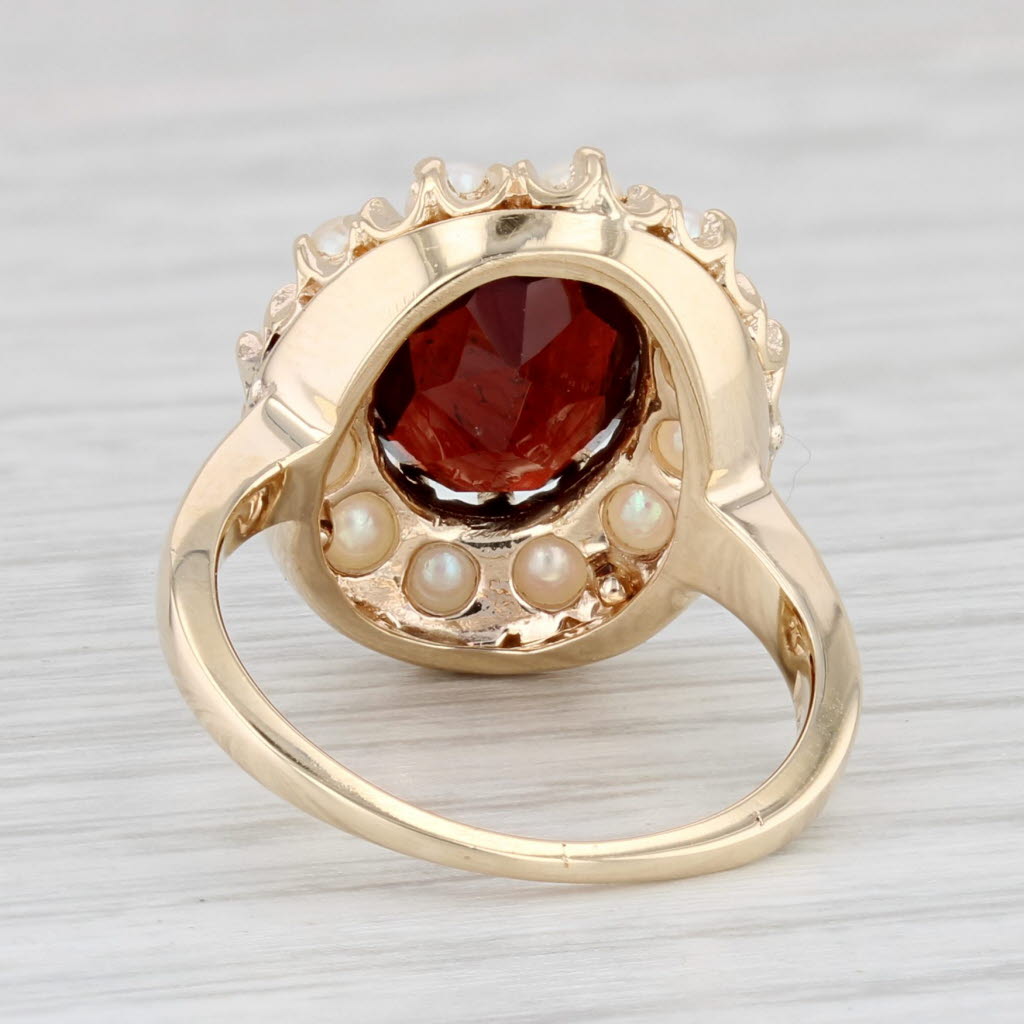 Light Gray 3.15ct Oval Garnet Pearl Halo Ring 14k Yellow Gold Size 6