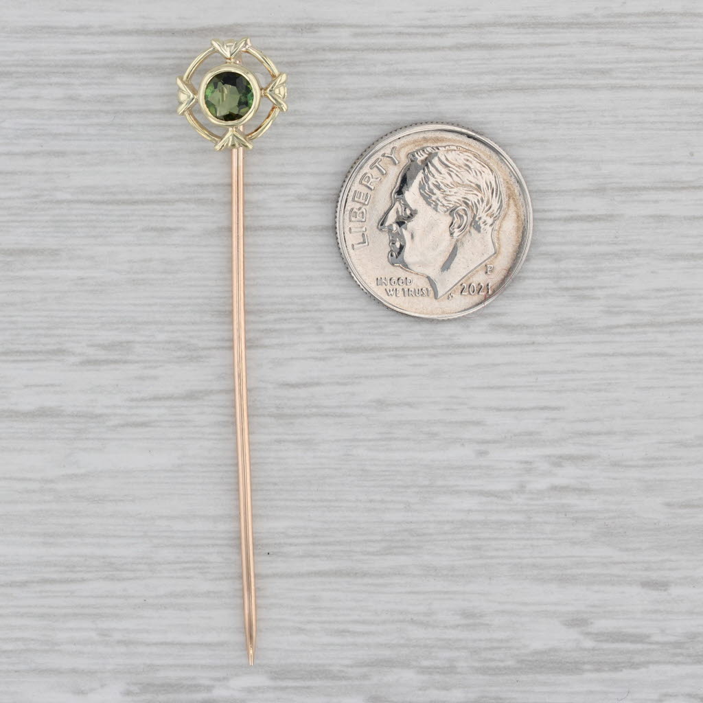 Gray Antique 0.50ctw Green Tourmaline Stickpin 14k Yellow Gold Round Solitaire