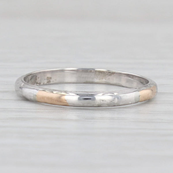 Light Gray Art Deco Etched 2-Toned Band 18k White Yellow Gold Wedding Stackable Ring