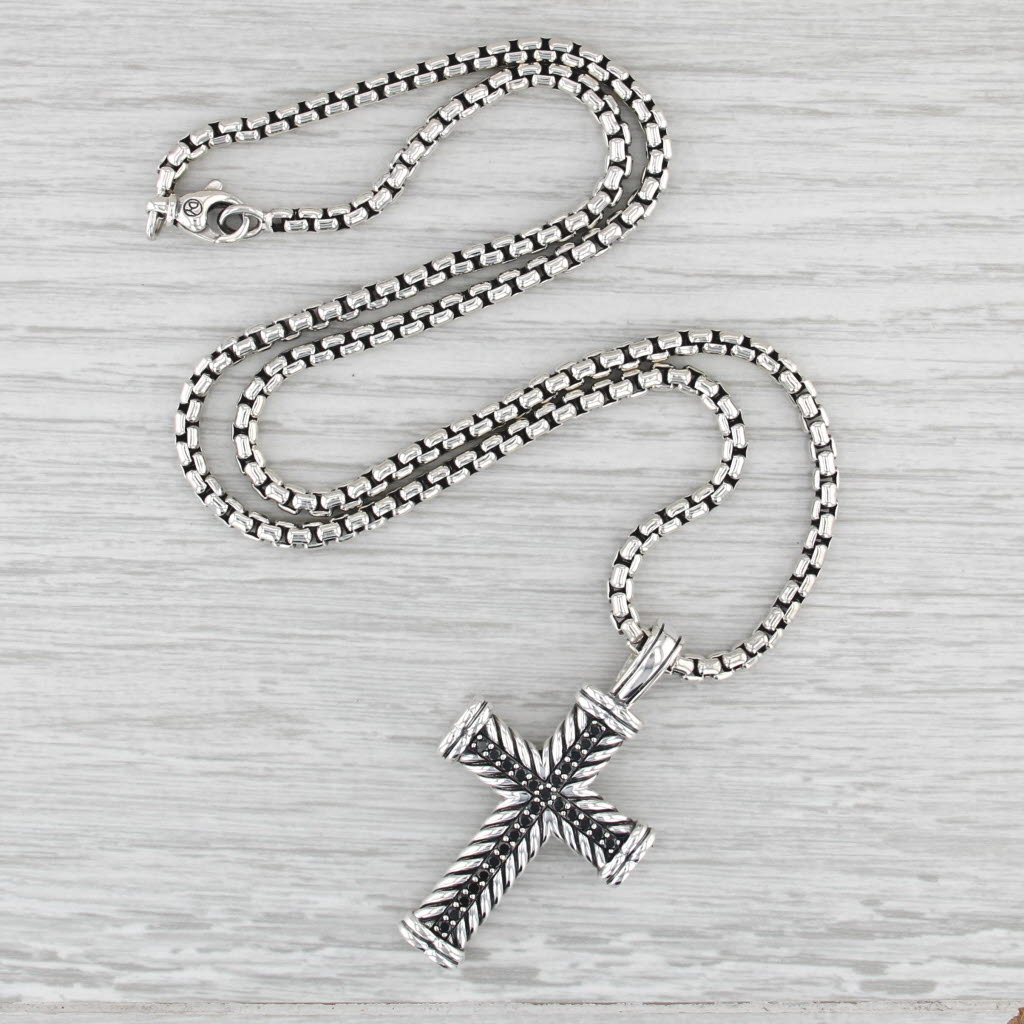 0.52ctw Black Diamond Chevron Cross Pendant Necklace Sterling Silver 22"