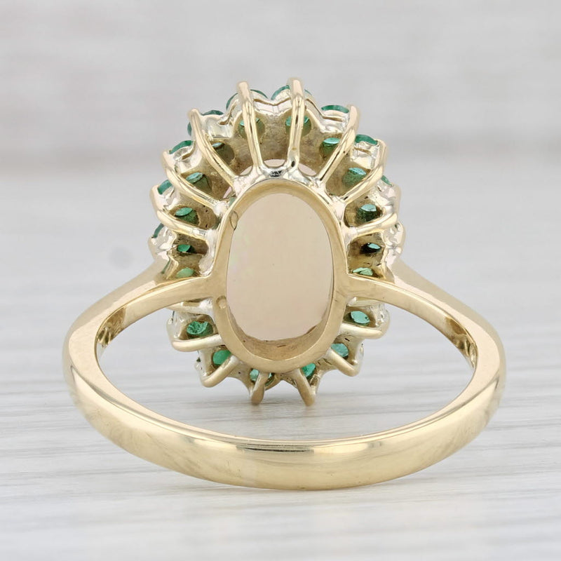 Light Gray Oval Cabochon Opal 0.90ctw Emerald Halo Ring 14k Yellow Gold Size 10