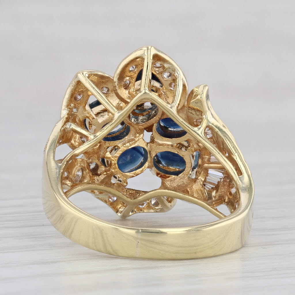 Gray 3.40ctw Blue Sapphire Diamond Flower Cocktail Ring 18k Yellow Gold Size 6.25