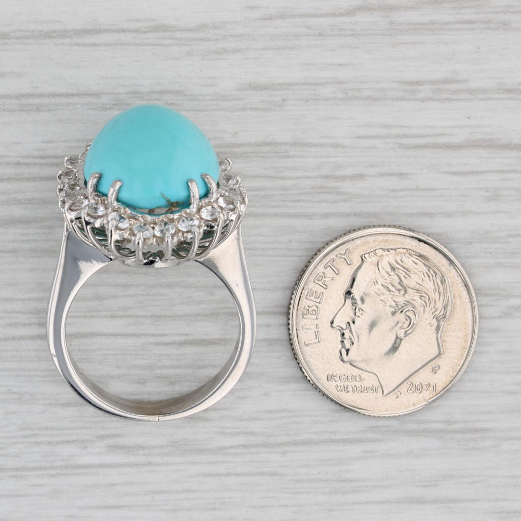 Gray Turquoise Cabochon Lab Created Spinel Halo Ring 14k 18k White Gold Sz 5 Cocktail