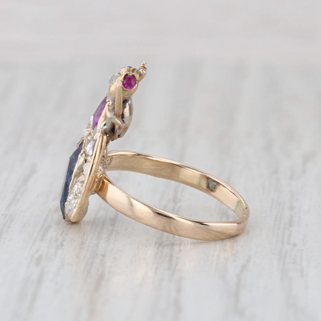 Vintage 1.63ctw Diamond Sapphire Ruby Bee Ring 10k Yellow Gold Size 7