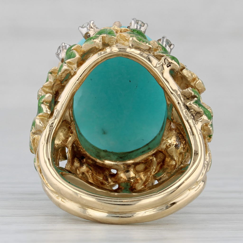 Gray Vintage Amazonite Diamond Ring 18k Yellow Gold Size 6.75 Jack Gutschneider
