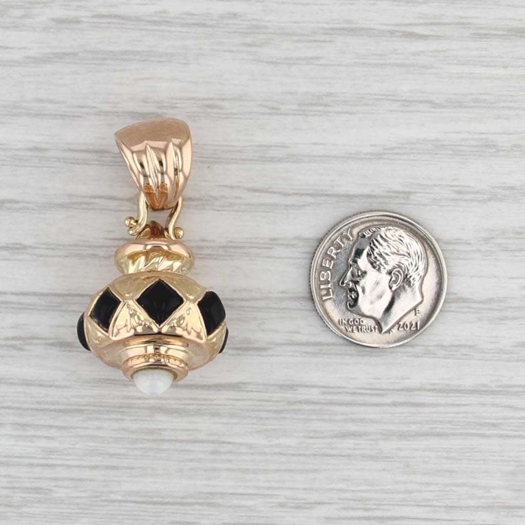 Onyx Mother of Pearl Pendant 14k Rose Yellow Gold Statement