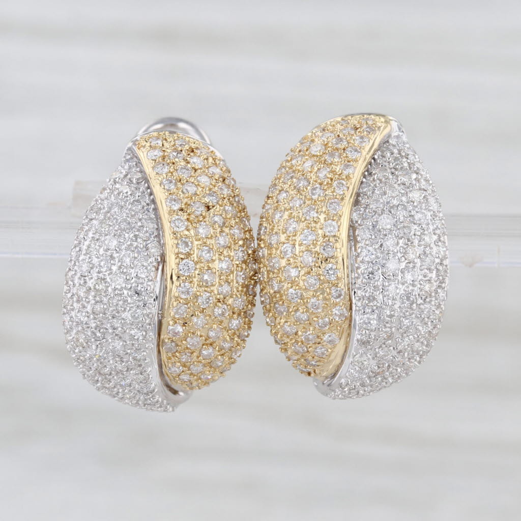 1.50ctw Pave Diamond 2-Toned Drop Earrings 14k White Yellow Gold Omega Backs