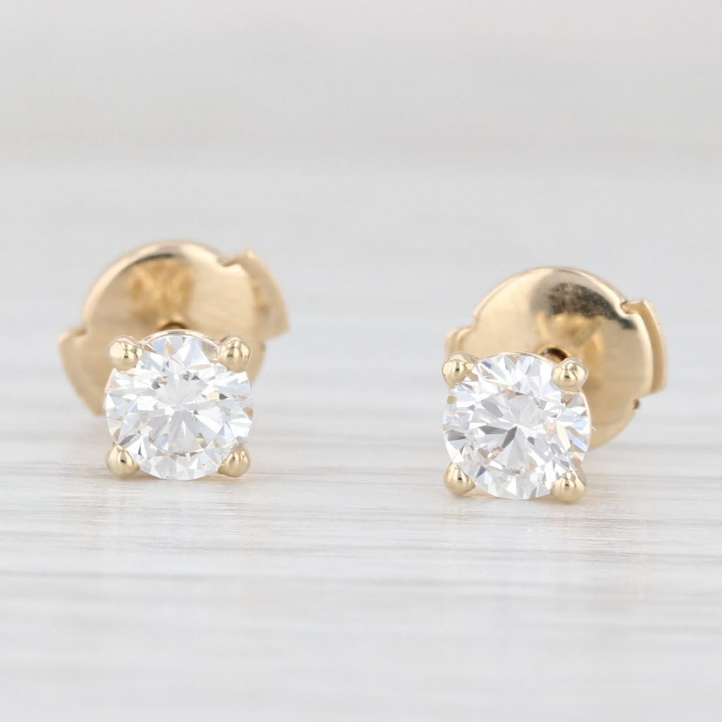 Light Gray New 0.74ctw Lab Grown Round Diamond Solitaire Stud Earrings 14k Gold VS1 D