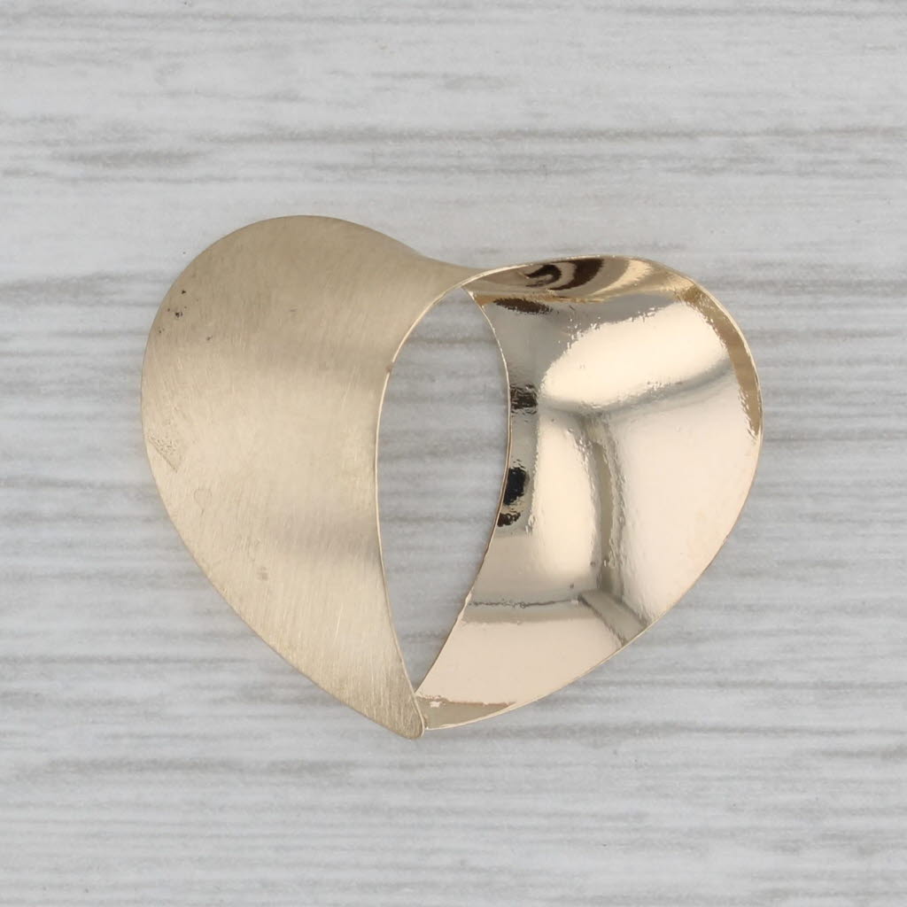 Gray Abstract Heart Pendant 14k Yellow Gold Small Drop Brushed Finish Light Weight