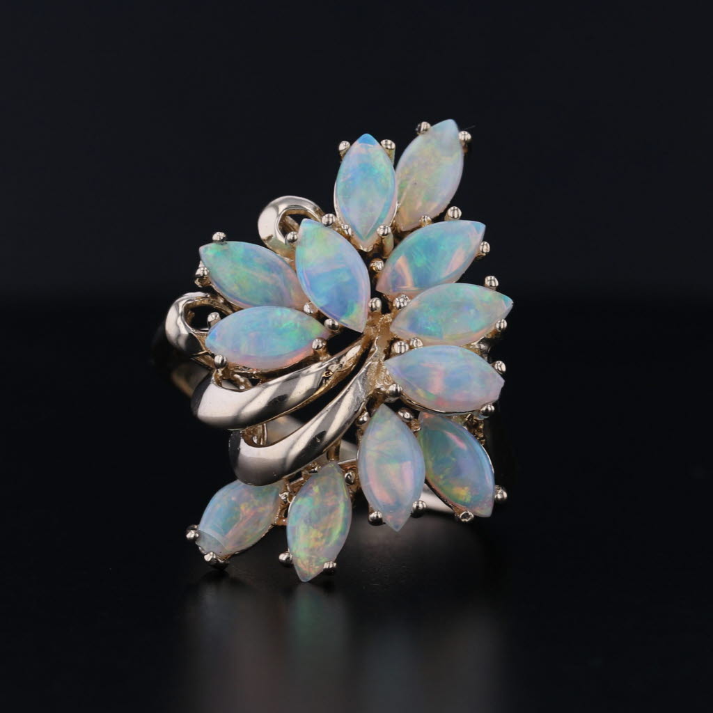 Opal Cabochons Cluster Cocktail Ring 14k Yellow Gold Size 6.25 As Is