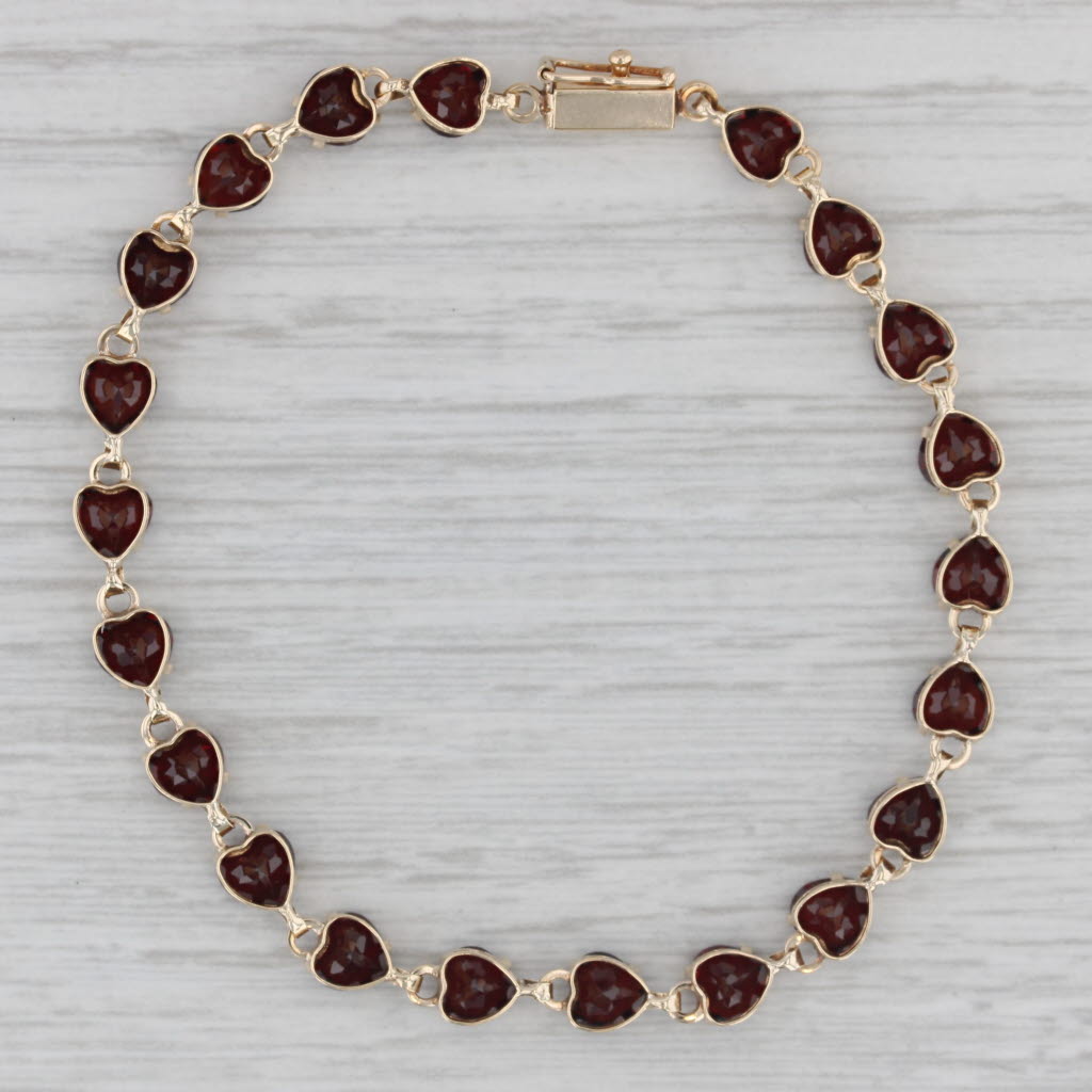 Gray 11tw Garnet Heart Tennis Bracelet 10k Yellow Gold 7" 5mm