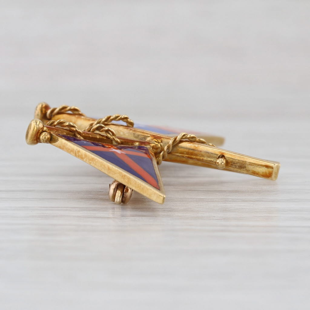 1983 New York Yacht Club Nautical Crossed Burgees Flags Pin 18k Gold Enamel