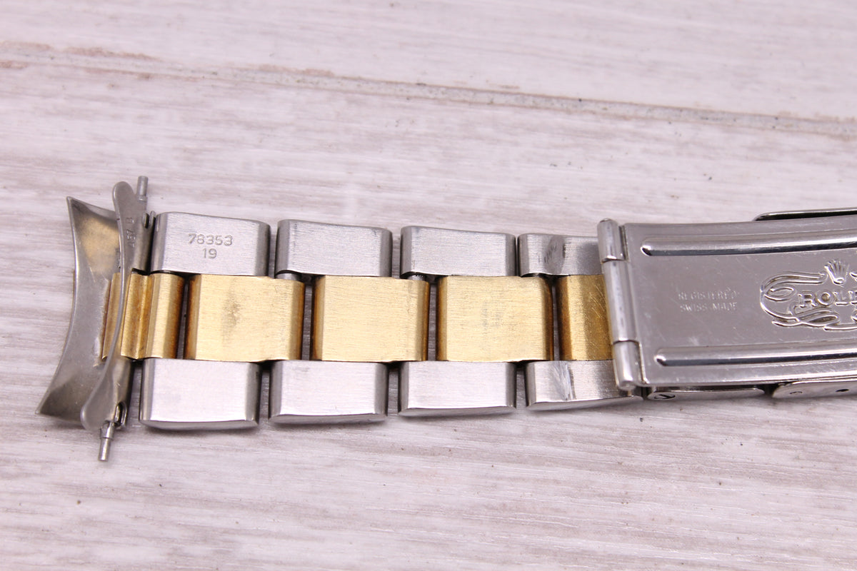 Vintage 1995 Rolex Steel & 18k Gold Oyster Bracelet 78353-19 Watch Bracelet Band