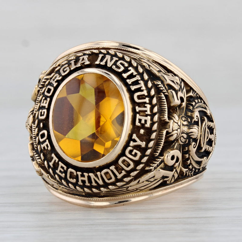 Light Gray Georgia Tech Class Ring Lab Created Yellow Sapphire 10k Gold Size 11 Vintage