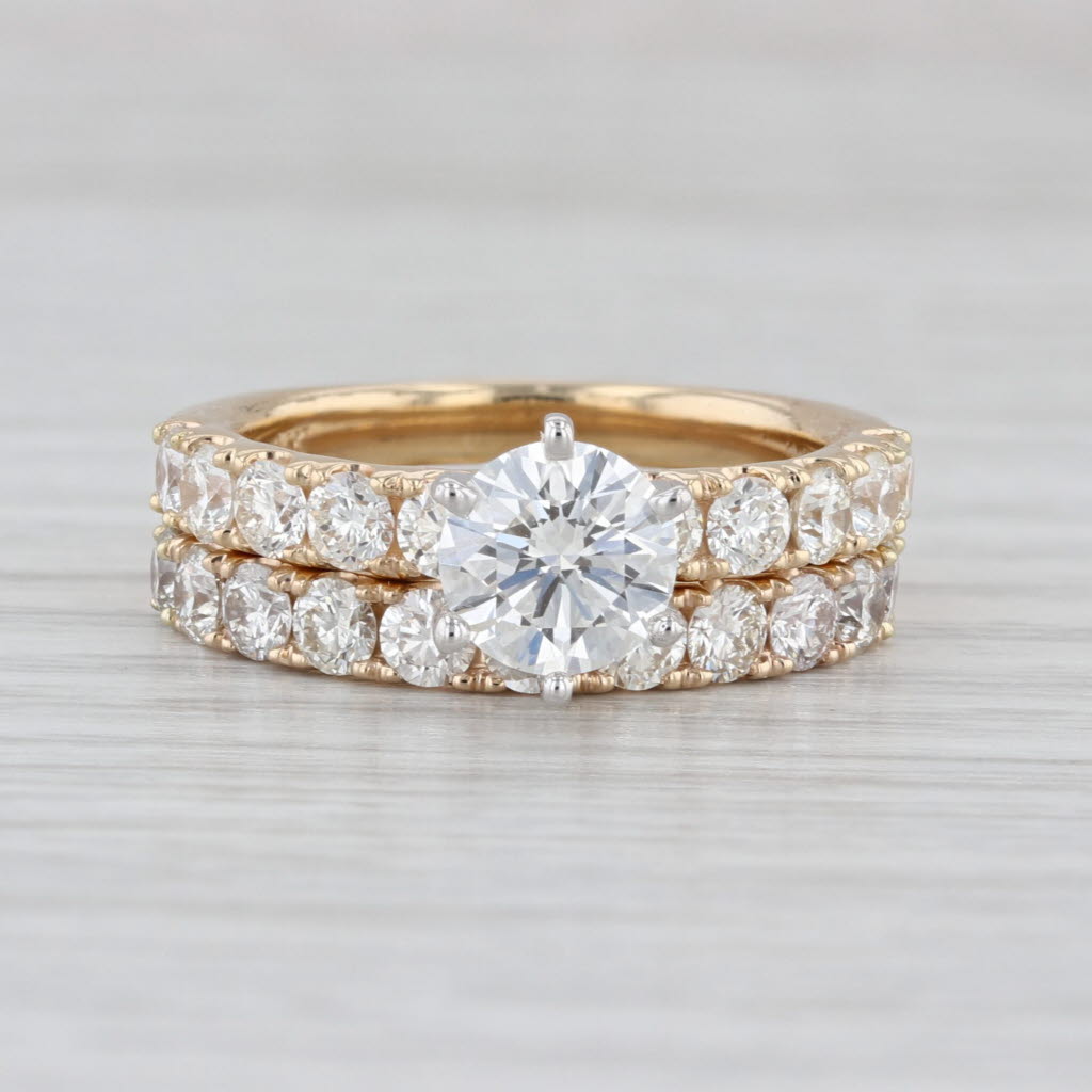 GIA 3.31ctw Round Diamond Engagement Ring Wedding Band Bridal 14k Gold Size 7.5