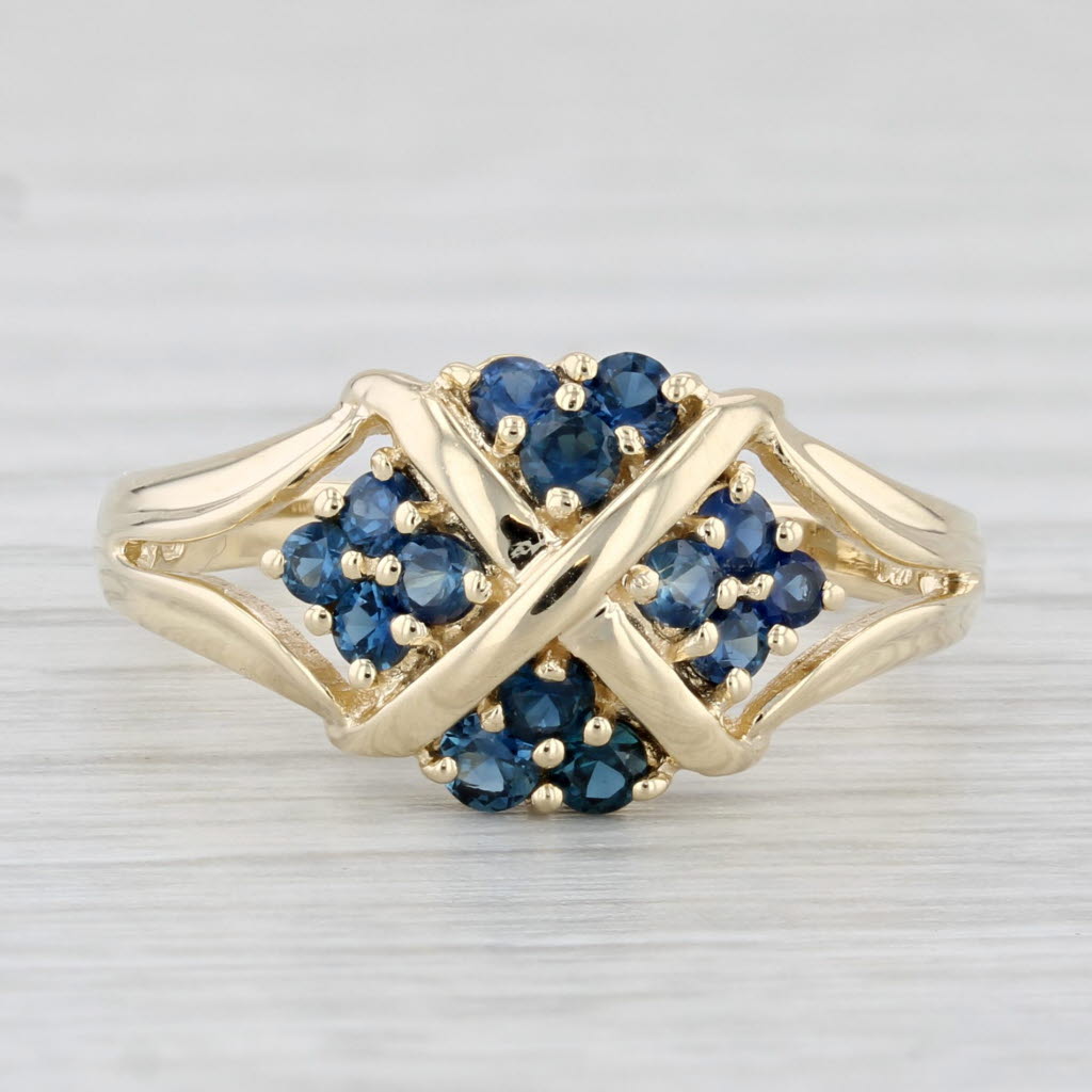 Light Gray 0.70ctw Blue Sapphire Flower Cluster Ring 14k Yellow Gold Size 8.25