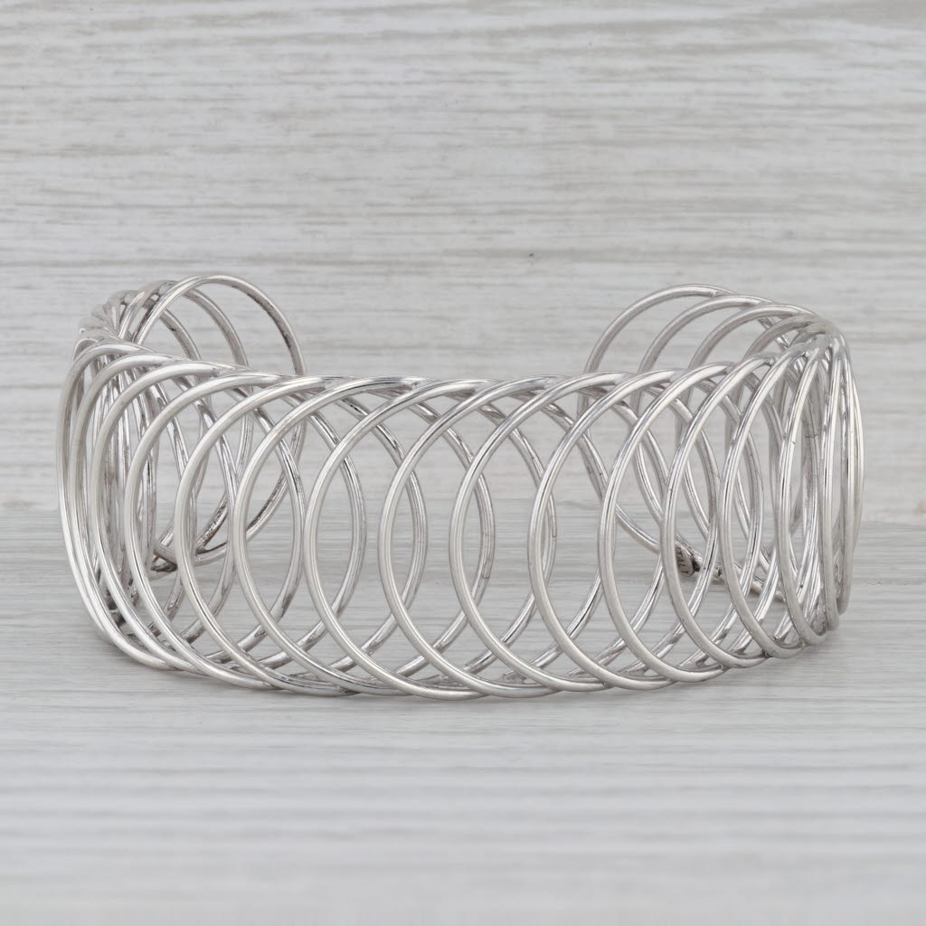 Gray Spiral Linked Circles Cuff Bracelet Sterling Silver 7.75" Adjustable