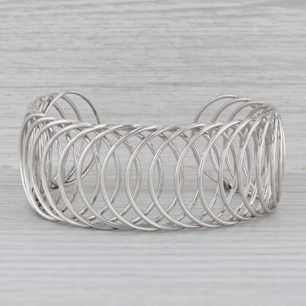 Spiral Linked Circles Cuff Bracelet Sterling Silver 7.75" Adjustable