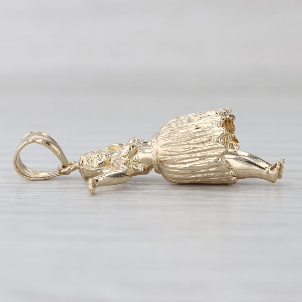 Vintage Hula Dancer Pendant 14k Yellow Gold Moves Ringing Bell Hawaii Souvenir