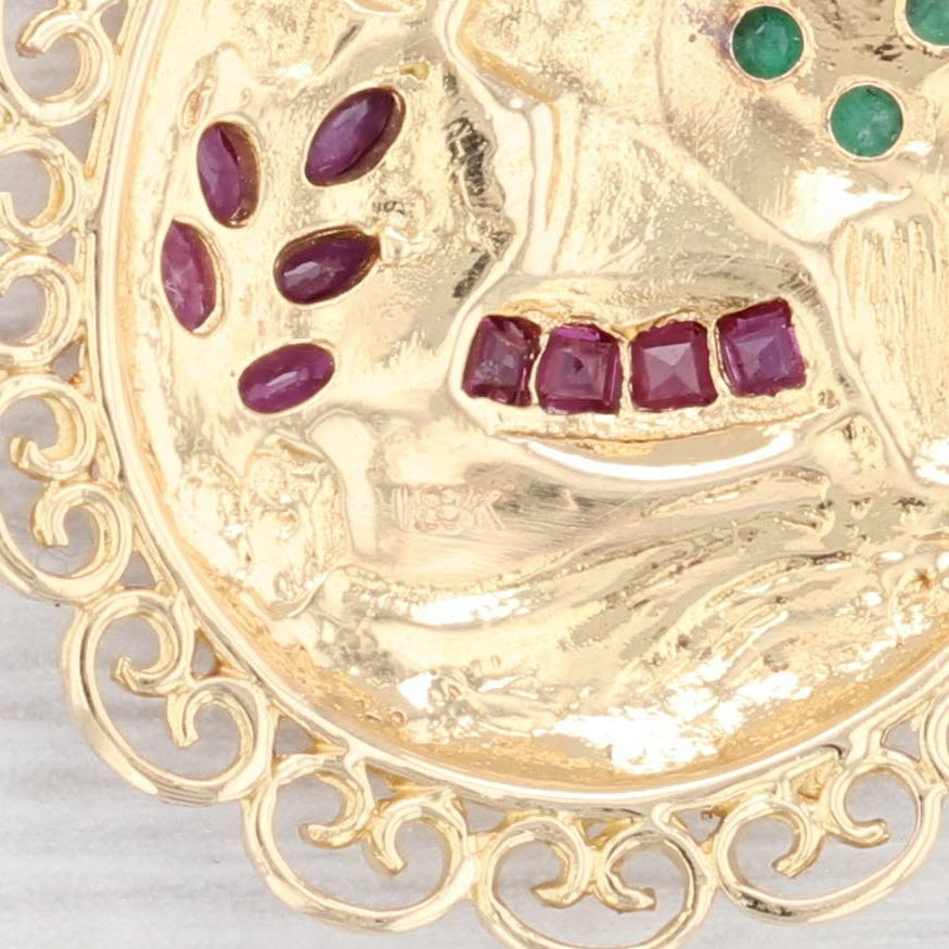 Wheat 0.43ctw Emerald Ruby Cameo Pendant 18k Yellow Gold Floral Vintage