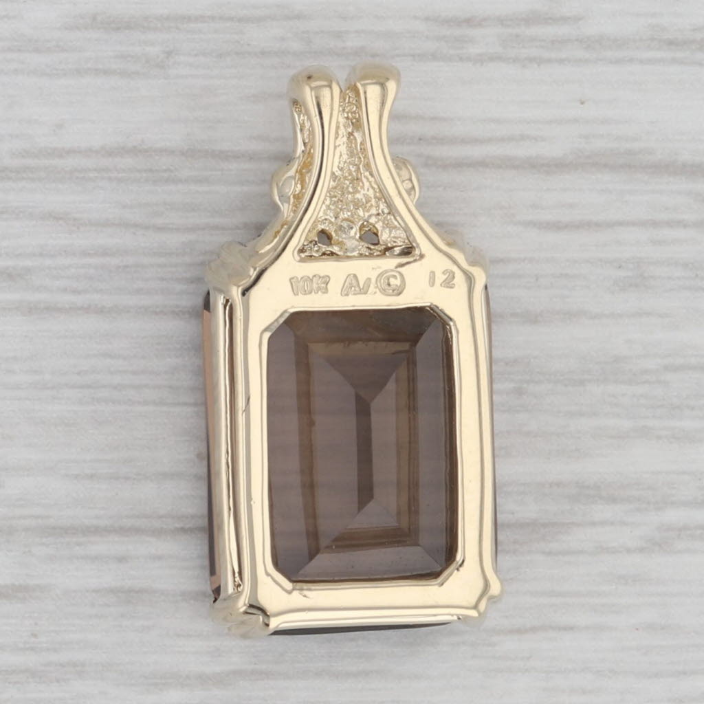 Gray 11.40ct Smoky Quartz Pendant 10k Yellow Gold Emerald Cut Solitaire