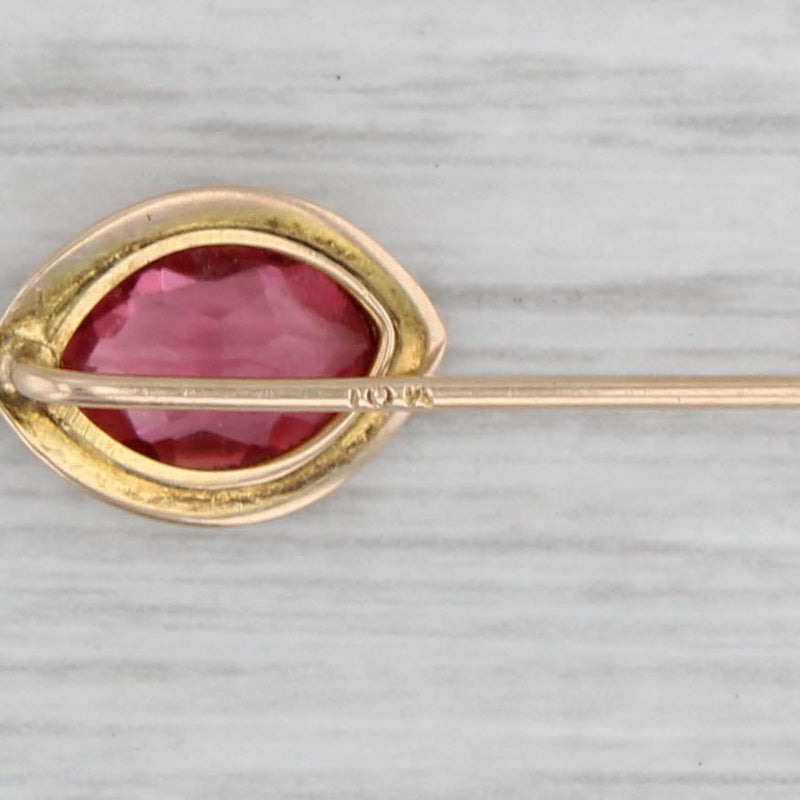 Gray Vintage Pink Glass Stickpin 10k Yellow Gold Pin Marquise Solitaire
