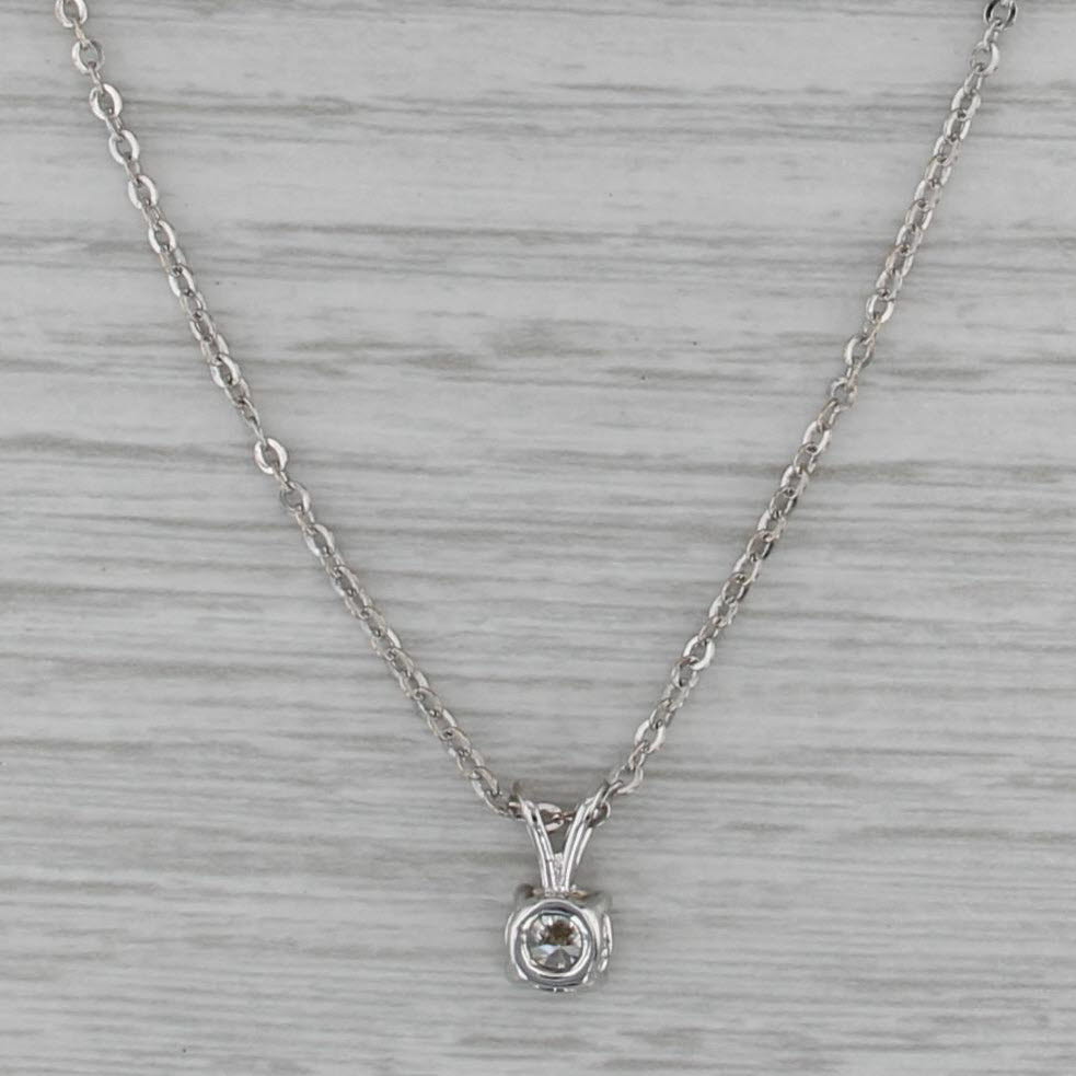 0.42ct Round Diamond Solitaire Pendant Necklace 14k White Gold 15.5" Cable Chain