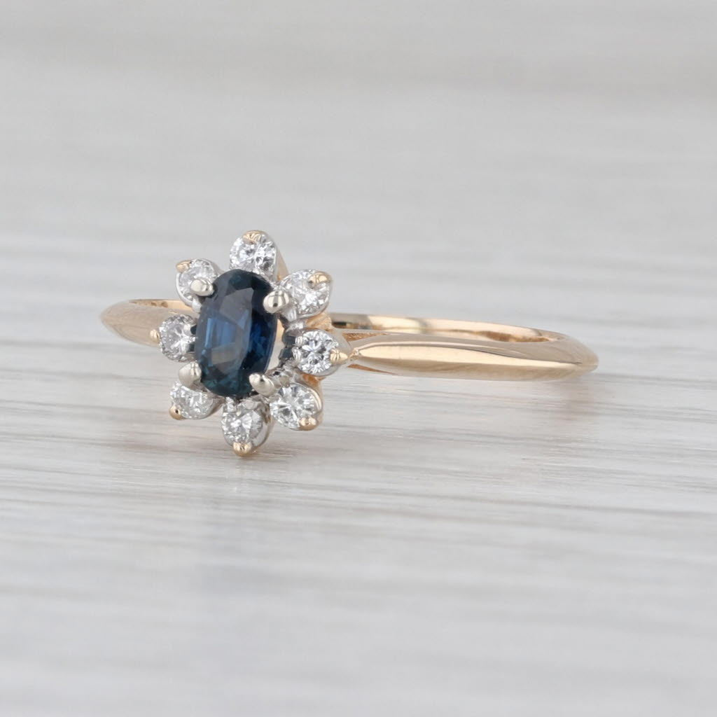 0.46ctw Blue Sapphire Diamond Halo Ring 14k Yellow Gold Size 6.75